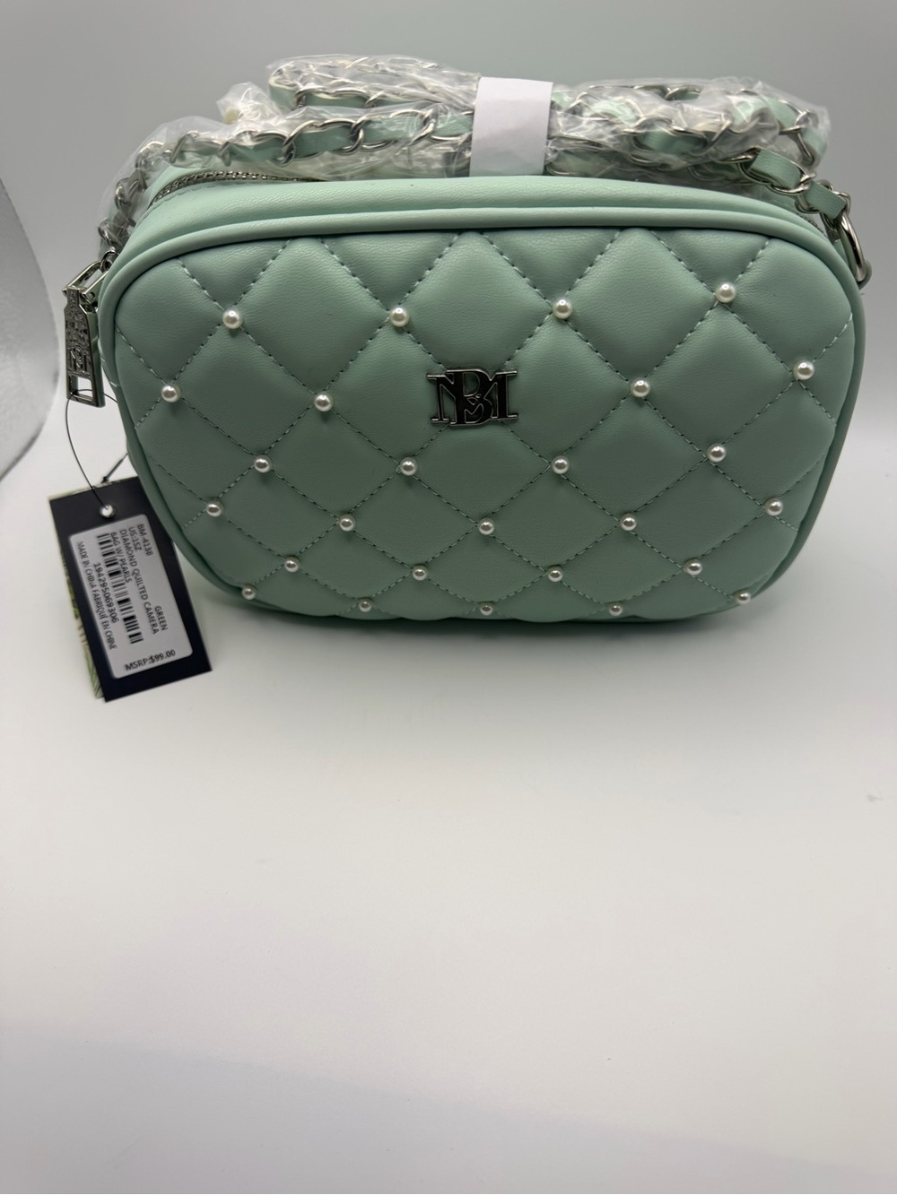 Badgley Mischka Quilted Pearl Mint Green Crossbody Bag